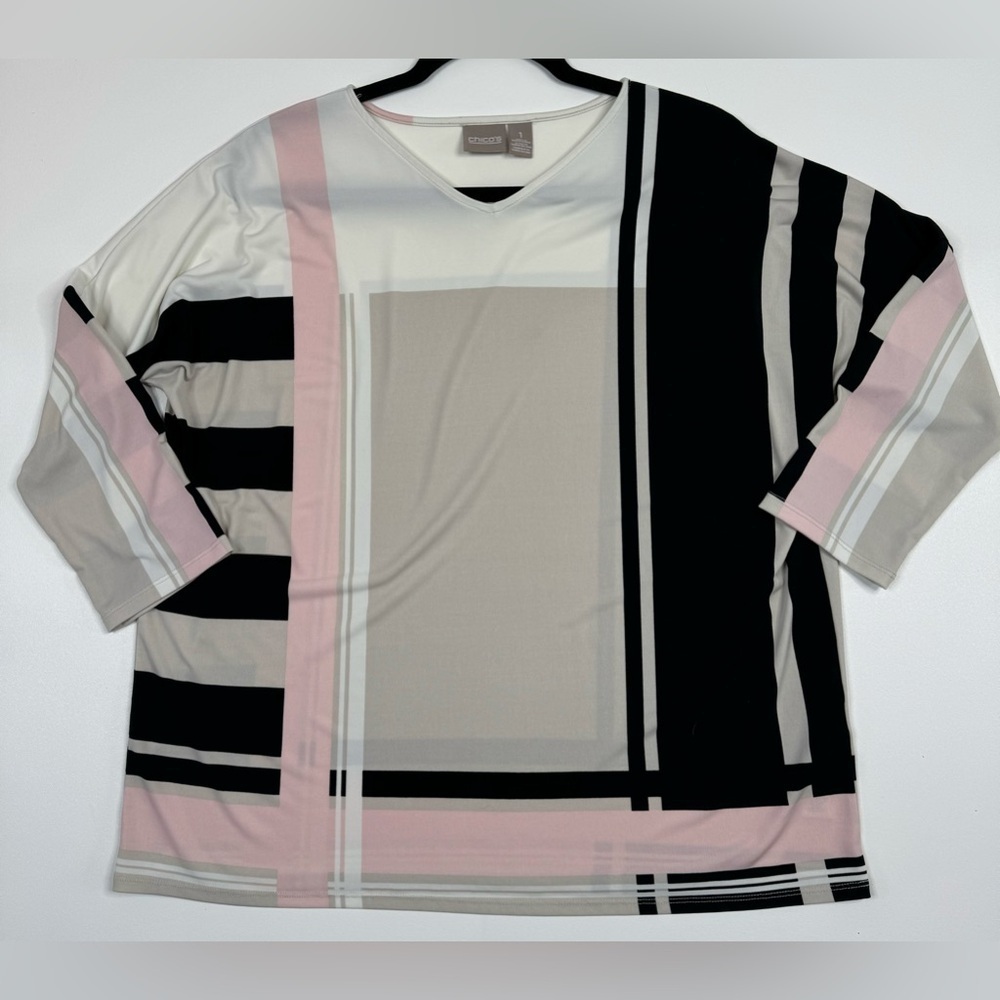 Chico’s 3/4 Sleeve Geometric Poly Blend Blouse Size 1 US Med/8